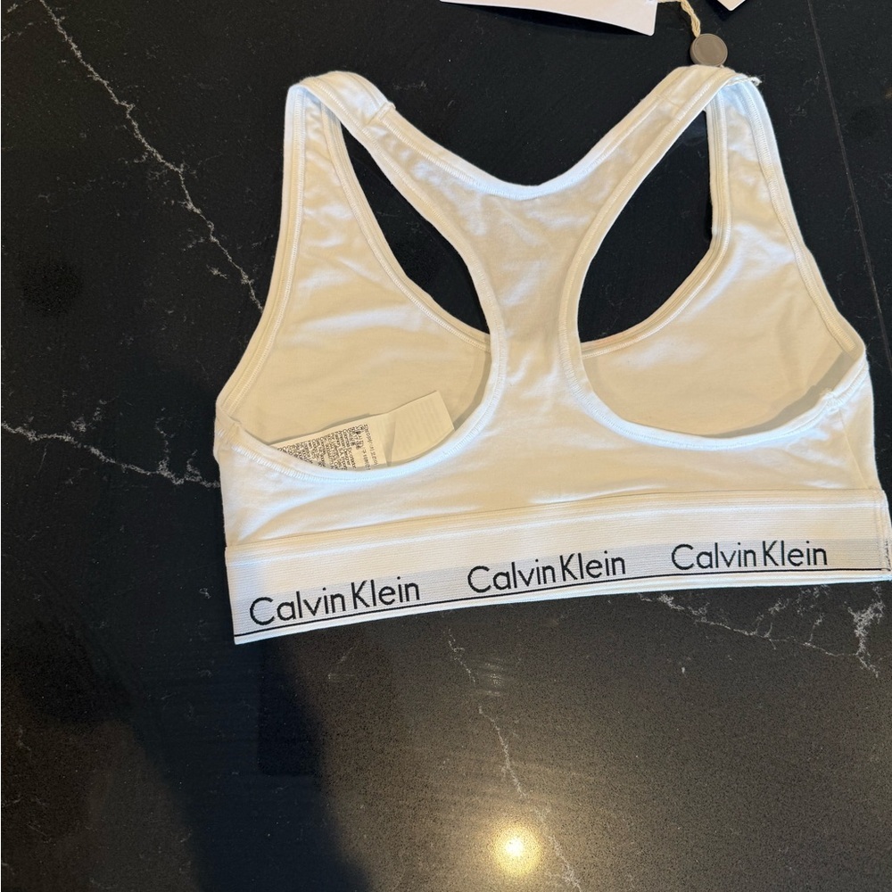 Calvin Klein White Modern Cotton Bralette with Logo Band - Picture 4 of 6